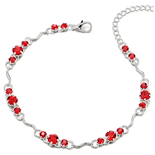 COOLSTEELANDBEYOND Damen Gliederkette Fußkette Fußkettchen mit Rot Solitaire Zirkonia Charms, Verstellbare von COOLSTEELANDBEYOND