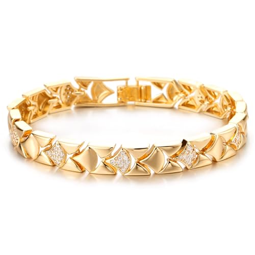 COOLSTEELANDBEYOND Damen Goldfarben Geometrisch Gliederkette Armband mit Zirkonia Pflastern Pave, Glamouröse Ketten, Statement Schmuck COOLSTEELANDBEYOND Damen Goldfarben Geometrisch Gliederkette Armband mit Zirkonia Pflastern Pave, Glamouröse Ketten, Statement Schmuck von COOLSTEELANDBEYOND