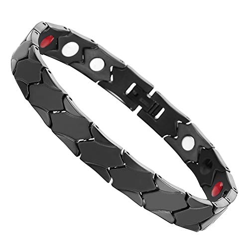 COOLSTEELANDBEYOND Damen Herren Schwarz Titan Magnetische Armband aus Elemente mit Magneten, Germanium, Link-Tool zum Entfernen Enthalten von COOLSTEELANDBEYOND