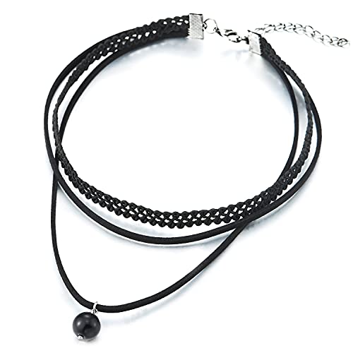 COOLSTEELANDBEYOND Damen Schwarz Choker Halsketten Halskette mit Schwarz Wulst Anhänger von COOLSTEELANDBEYOND