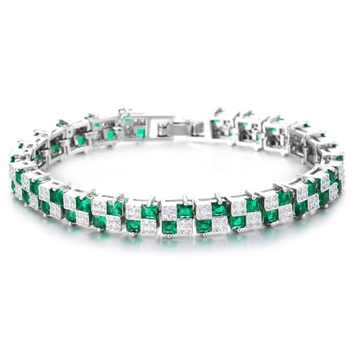 COOLSTEELANDBEYOND Damen Smaragd Grün und Weiß Zirkonia Tennis Armband, Quadrat Schliff Stein, Armreif Armband, Luxus COOLSTEELANDBEYOND Damen Smaragd Grün und Weiß Zirkonia Tennis Armband, Quadrat Schliff Stein, Armreif Armband, Luxus von COOLSTEELANDBEYOND