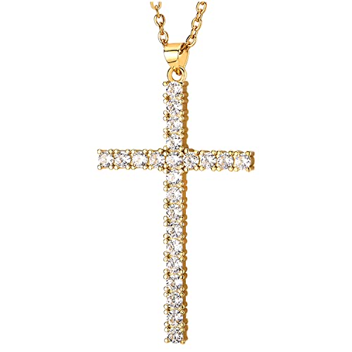 COOLSTEELANDBEYOND Damen Zirkonia Kreuz-Anhänger Gold Edelstah Halskette mit Stahl Verstellbare Seil-Kette, Einzigartige von COOLSTEELANDBEYOND