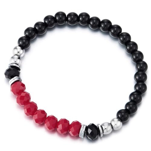 COOLSTEELANDBEYOND Dehnbare Perlen Armband mit Rot und Schwarz Onyx Stein Facettiert, Silber Perlen, Stylish Design COOLSTEELANDBEYOND Dehnbare Perlen Armband mit Rot und Schwarz Onyx Stein Facettiert, Silber Perlen, Stylish Design von COOLSTEELANDBEYOND