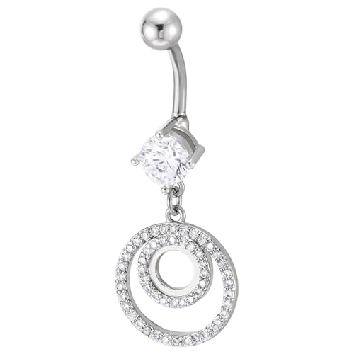 COOLSTEELANDBEYOND Doppel-Hoop-Bauchnabelpiercing mit Klarem Zirkonia Elegantes Hängendes Piercing für Damen von COOLSTEELANDBEYOND