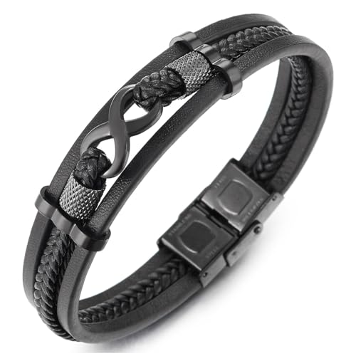 COOLSTEELANDBEYOND Drei Reihen Schwarz Infinity Liebe Unendlich Number 8 Freundschaft Schwarz Geflochtene Leder Armreif Schweißband Armband von COOLSTEELANDBEYOND