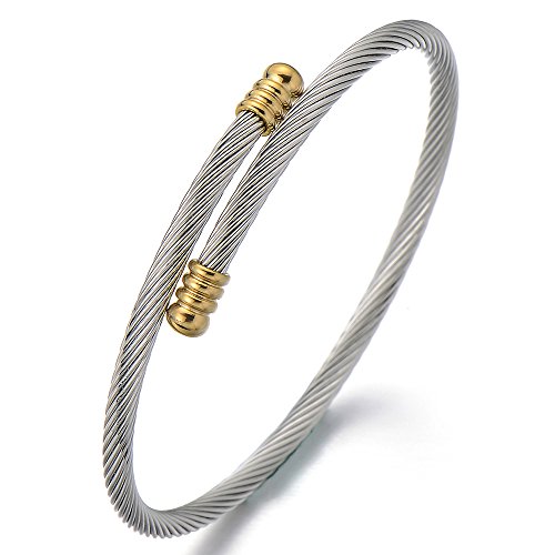 COOLSTEELANDBEYOND Dünne Damen-Armband Herren-Armband Verdrehten Stahlkabel Armreif aus Edelstahl von COOLSTEELANDBEYOND