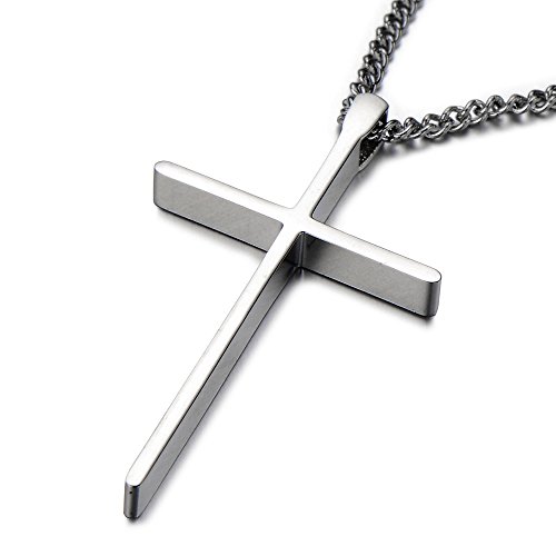 COOLSTEELANDBEYOND Dünnen und Kleinen Edelstahl Kreuz Anhänger Halskette für Damen für Herren Farbe Silber mit 50cm Seil-Kette von COOLSTEELANDBEYOND