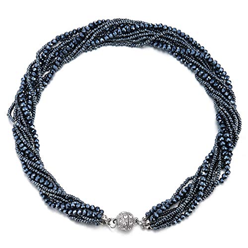 COOLSTEELANDBEYOND Dunkelblau Statement Anhänger Multi-Schichten Perlen Kristall Geflochtene Kette Halsband Choker Magnetverschluss von COOLSTEELANDBEYOND