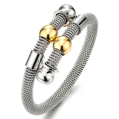 COOLSTEELANDBEYOND Edelstahl Damen-Armband Armreif mit Gold Silber Zwei Töne Charme, Bettelarmband Poliert von COOLSTEELANDBEYOND