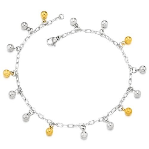 COOLSTEELANDBEYOND Edelstahl Goldfarben Damen-Fußkette Fußkettchen mit Kugel Bälle Charms von COOLSTEELANDBEYOND