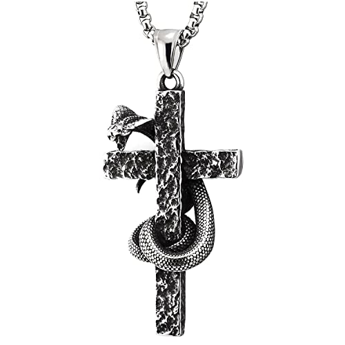 COOLSTEELANDBEYOND Edelstahl Herren Damen Vintage Rauhe Oberfläche Kobra Schlange Strukturierte Kreuz Anhänger Halskette 60cm Weizen-Kette COOLSTEELANDBEYOND Edelstahl Herren Damen Vintage Rauhe Oberfläche Kobra Schlange Strukturierte Kreuz Anhänger Halskette 60cm Weizen-Kette von COOLSTEELANDBEYOND