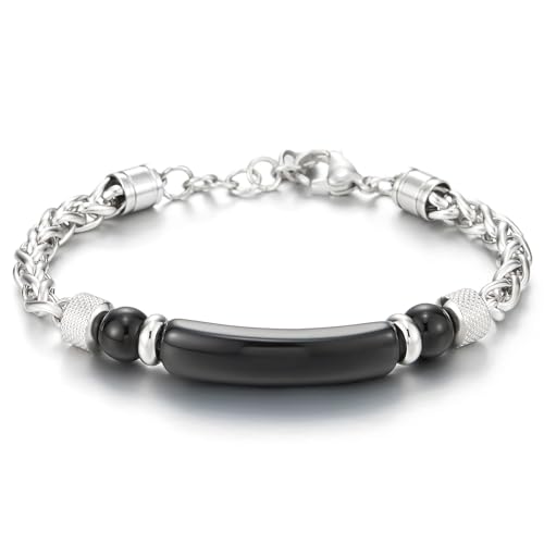 COOLSTEELANDBEYOND Edelstahl ID Identifikations Geflochtene Seil-Kette Armband mit Schwarz Mittelstück, für Herren von COOLSTEELANDBEYOND