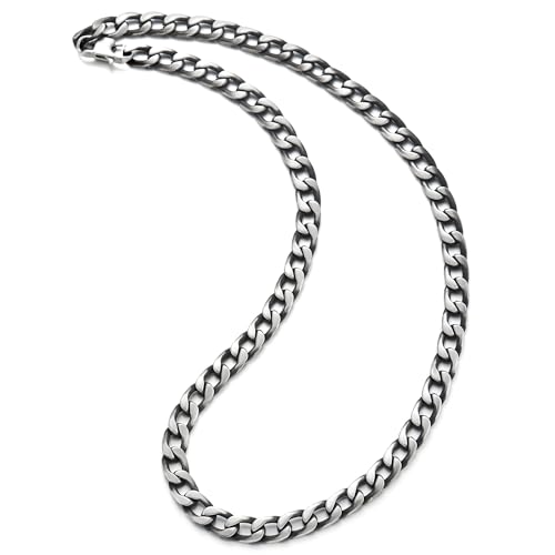 COOLSTEELANDBEYOND Edelstahl Satinierte und Geschwärzter Panzerkette Miami Kubanische Kette Halskette für Herren, 10MM Breit 60CM Lang von COOLSTEELANDBEYOND