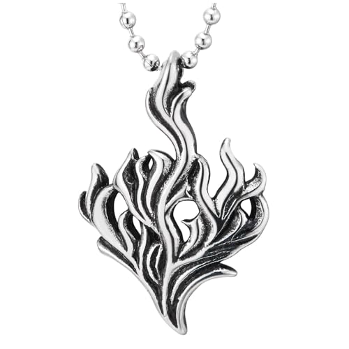 COOLSTEELANDBEYOND Edelstahl Seegras Anhänger Halskette Nautisch Ozean-Inspiriertes Korallenblatt Design Stammes Flamme von COOLSTEELANDBEYOND