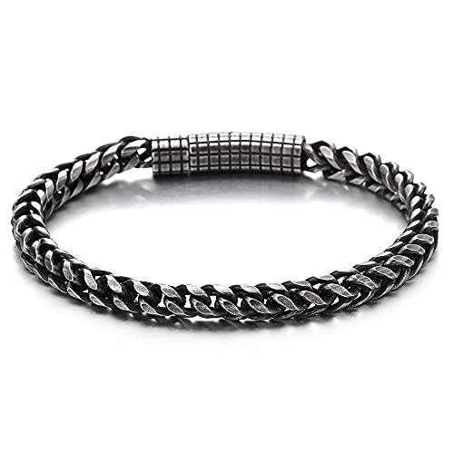 COOLSTEELANDBEYOND Einzigartige Dünne Franco Link Kette Armband Edelstahl Herren Damen Armreif Gitter Federringverschluss Rauhe Oberfläche von COOLSTEELANDBEYOND