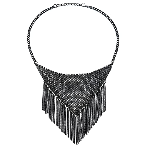 COOLSTEELANDBEYOND Einzigartige Hipster Grau Schwarz Statement Dreieck Lätzchen Halsband Halskette mit Baumelnde, Kette Quaste von COOLSTEELANDBEYOND