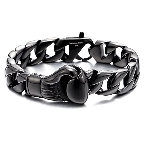 COOLSTEELANDBEYOND Einzigartiges Design Boxhandschuh Herren Schwarz Panzerkette Armband aus Edelstahl Poliert von COOLSTEELANDBEYOND