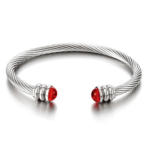 COOLSTEELANDBEYOND Elastische Verstellbare-Edelstahl Herren Damen Armband Manschette Verdrehten Stahlkabel Armreif Mit Rot Acryl Wulst COOLSTEELANDBEYOND Elastische Verstellbare-Edelstahl Herren Damen Armband Manschette Verdrehten Stahlkabel Armreif Mit Rot Acryl Wulst von COOLSTEELANDBEYOND