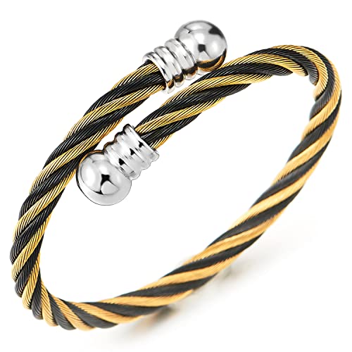 COOLSTEELANDBEYOND Elastische Verstellbare-Minimalistisch Damen Herren Armband Edelstahl Verdrehten Stahlkabel Armreif Silber Gold Schwarz von COOLSTEELANDBEYOND