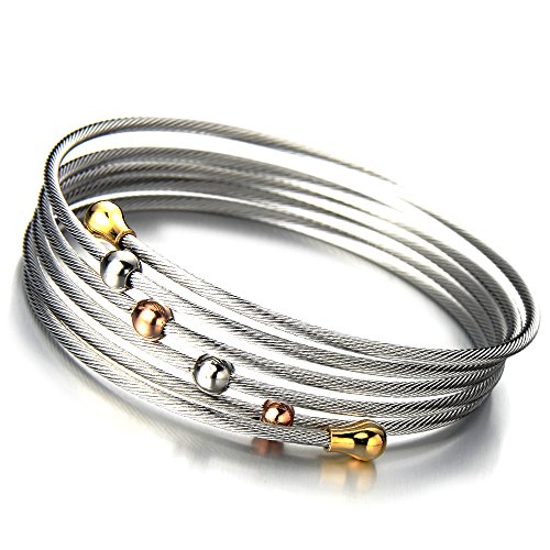 COOLSTEELANDBEYOND Elastische Verstellbare-Modernes Design Damen-Armband Verdrehten Stahlkabel Armreif Edelstahl Elastische Multi-Strang von COOLSTEELANDBEYOND