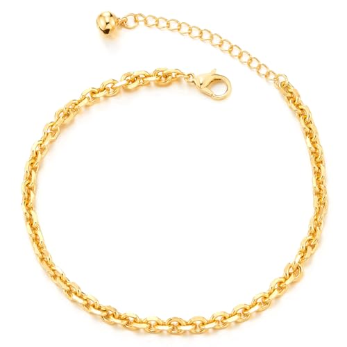 COOLSTEELANDBEYOND Elegante Gold-Fußkette für Damen Zarte Gliederkette mit Verlängerung Leichtes Alltags-Schmuckstück von COOLSTEELANDBEYOND