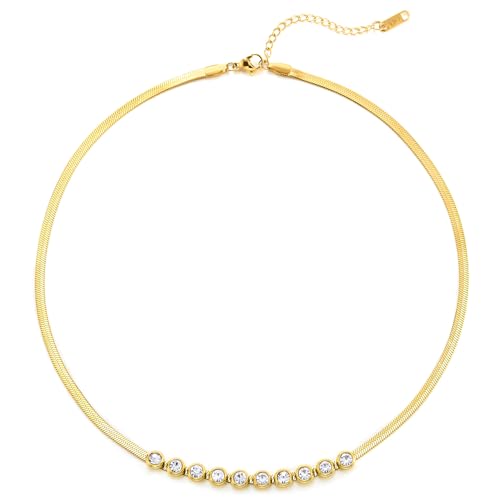 COOLSTEELANDBEYOND Elegante Goldfarben Perlen Choker Halsketten, Klein Zirkonia, Flacher Schlange Kette, Edelstahl COOLSTEELANDBEYOND Elegante Goldfarben Perlen Choker Halsketten, Klein Zirkonia, Flacher Schlange Kette, Edelstahl von COOLSTEELANDBEYOND
