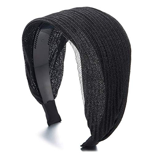 Elegante Klassischer Breiten Breitseite Schwarz Glänzend Stripes Spitze Haarreif Haarkranz Stirnband Kopfband Haarband von COOLSTEELANDBEYOND