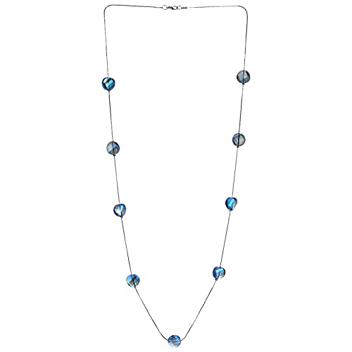 COOLSTEELANDBEYOND Elegante Statement Halskette Lange Kette mit Blau Facettiert Irregulär Kristall Perlen Charme Anhänger, Abendkleid von COOLSTEELANDBEYOND