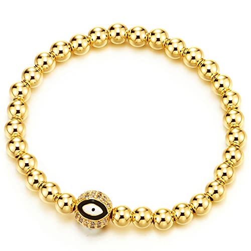 COOLSTEELANDBEYOND Exquisiten Stil Damen Herren Goldfarben Perlen Kette Armband mit Zirkonia Charm Bösen Blick von COOLSTEELANDBEYOND