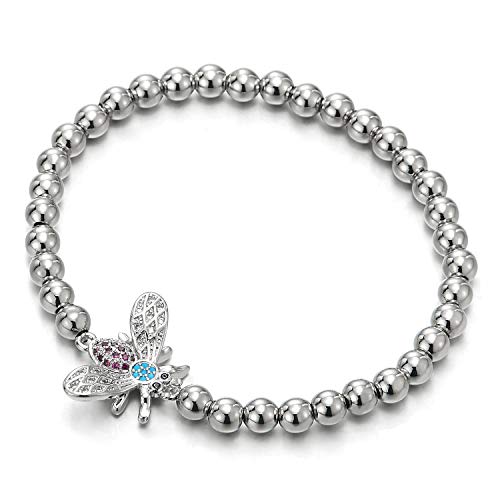 COOLSTEELANDBEYOND Exquisiten Stil Damen Mädchen Perlen Kette Armband mit Rosa Blau Zirkonia Bienenkönigin, Dehnbare COOLSTEELANDBEYOND Exquisiten Stil Damen Mädchen Perlen Kette Armband mit Rosa Blau Zirkonia Bienenkönigin, Dehnbare von COOLSTEELANDBEYOND