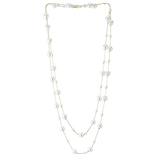 COOLSTEELANDBEYOND Extra Lange Perle Halskette, Gold Kette Geschichtet Statement Halskette, Elegante Abendkleid Partei von COOLSTEELANDBEYOND