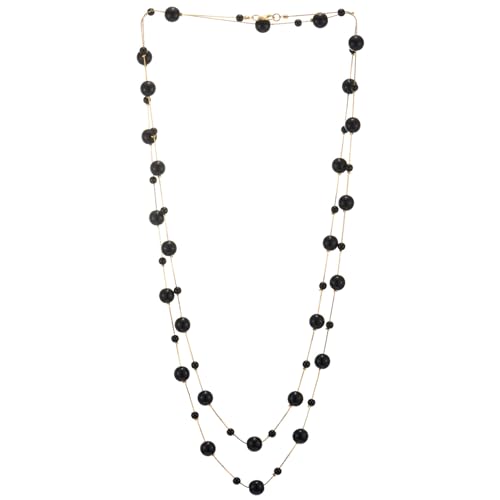 COOLSTEELANDBEYOND Extra Lange Schwarz Perlen Halskette, Gold Kette Geschichtet Statement Halskette, Elegante Abendkleid Partei von COOLSTEELANDBEYOND