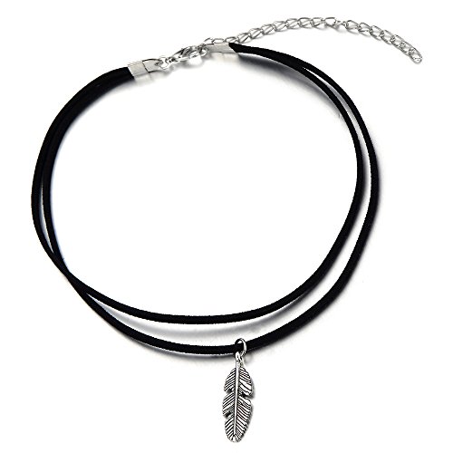 COOLSTEELANDBEYOND Feder Choker Halsketten Schwarz Halskette für Damen mit Anhänger Damen Mädchen von COOLSTEELANDBEYOND