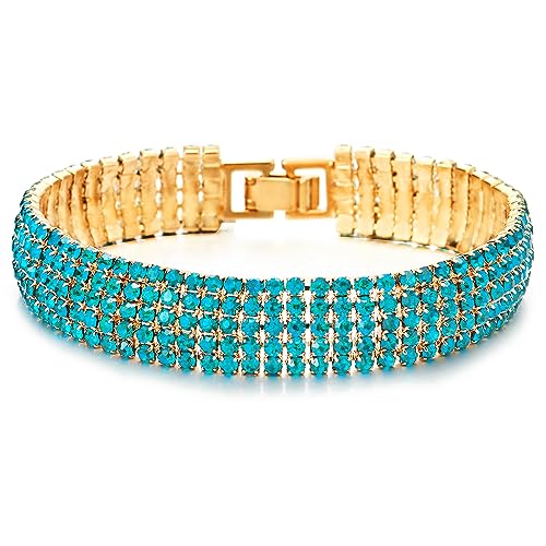 COOLSTEELANDBEYOND Funkelnd Damen Blau Kristall Strass Cluster Breiten Goldfarben Armband Bettelarmband von COOLSTEELANDBEYOND