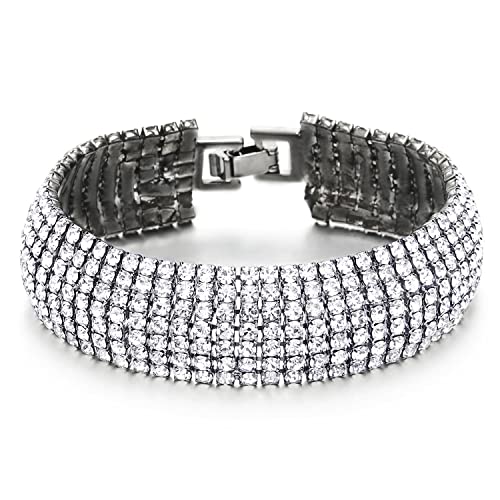 Funkelnd Damen Kristall Strass Cluster Breiten Grau Schwarz Armband Bettelarmband von COOLSTEELANDBEYOND