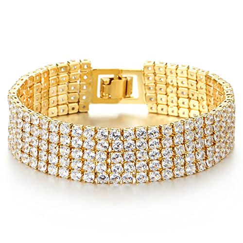 Funkelnd Damen Kristall Strass Cluster Zirkonia Pflastern Pave Breiten Goldfarben Armband Bettelarmband von COOLSTEELANDBEYOND