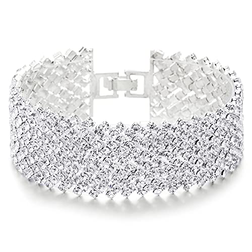 COOLSTEELANDBEYOND Funkelnd Damen Strass Pflastern Pave Cluster Breiten Armband Bettelarmband, Bling Bling von COOLSTEELANDBEYOND