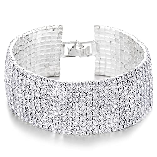 COOLSTEELANDBEYOND Funkelnd Damen Strass Pflastern Pave Cluster Breiten Armband Bettelarmband, Bling Bling von COOLSTEELANDBEYOND