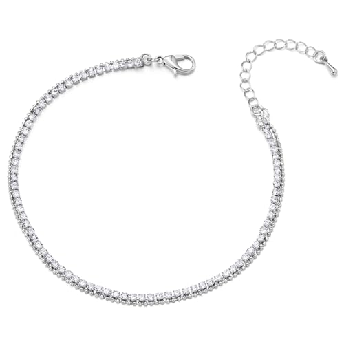 COOLSTEELANDBEYOND Funkelnde Silberne Kristall-Fußkette für Damen Elegante Verstellbare Strasskette von COOLSTEELANDBEYOND