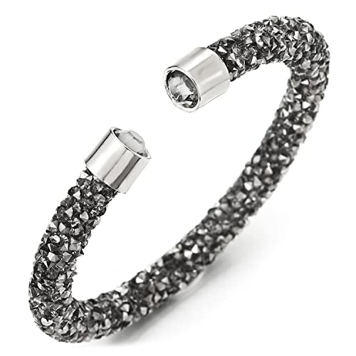 COOLSTEELANDBEYOND Funkelnden Grau Strass Elastische Verstellbare Damen Armband Armreif von COOLSTEELANDBEYOND