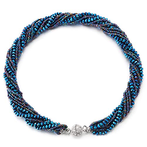 COOLSTEELANDBEYOND Funkelndes Blau Statement Halsketten Anhänger Multi-Schichten Perlen Kristall Geflochtene Kette Halsband Choker von COOLSTEELANDBEYOND