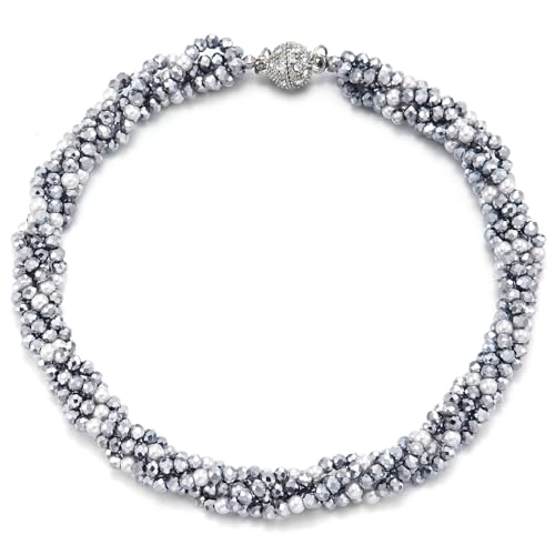 COOLSTEELANDBEYOND Gedrehte Kristall Cluster Perlenkette Silber Schwarz und Weiß Mehrsträngig Funkelnder Geflochtener Choker COOLSTEELANDBEYOND Gedrehte Kristall Cluster Perlenkette Silber Schwarz und Weiß Mehrsträngig Funkelnder Geflochtener Choker von COOLSTEELANDBEYOND