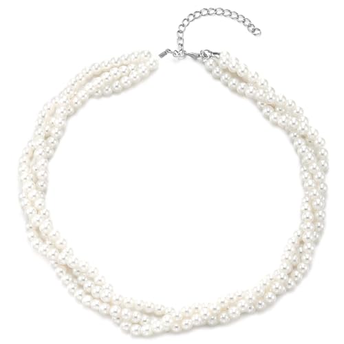 COOLSTEELANDBEYOND Gedrehte Perlen Choker Halskette, Geflochtenes Design mit Imitierten Perlen, Klassischer Brautstil COOLSTEELANDBEYOND Gedrehte Perlen Choker Halskette, Geflochtenes Design mit Imitierten Perlen, Klassischer Brautstil von COOLSTEELANDBEYOND