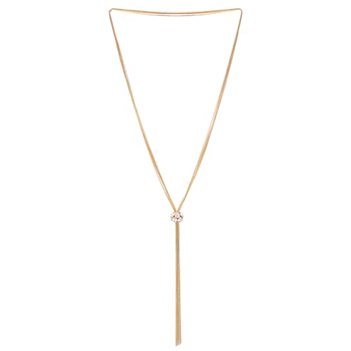 COOLSTEELANDBEYOND Glamouröse Gold Lariat Halskette Quaste, Wulst mit Strass, Multi-Strang Lange Kette Y-Form von COOLSTEELANDBEYOND