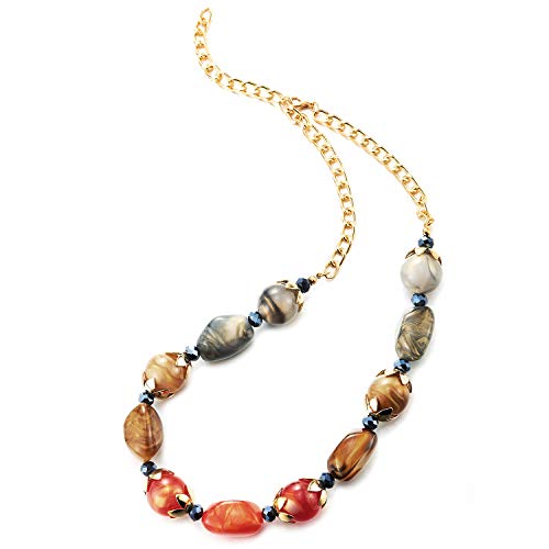 COOLSTEELANDBEYOND Gold Choker Halsketten Statement Anhänger Große Rot Grau Champagner Harz Perlen Blau Kristall Wulst Perlenschnur von COOLSTEELANDBEYOND