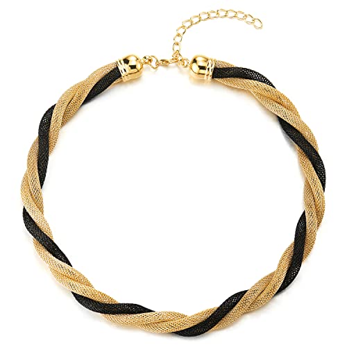 COOLSTEELANDBEYOND Gold Schwarz Statement Halskette Anhänger, Geflochtene Hohl Kabel Lätzchen Halsband Choker, Abschlussball von COOLSTEELANDBEYOND