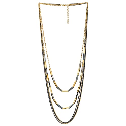 COOLSTEELANDBEYOND Gold Schwarzes Statement Halskette, Mehrfachstrang Geschichtetes Wasserfall Lange Ketten mit Rohr Anhängern, Kleid Party COOLSTEELANDBEYOND Gold Schwarzes Statement Halskette, Mehrfachstrang Geschichtetes Wasserfall Lange Ketten mit Rohr Anhängern, Kleid Party von COOLSTEELANDBEYOND