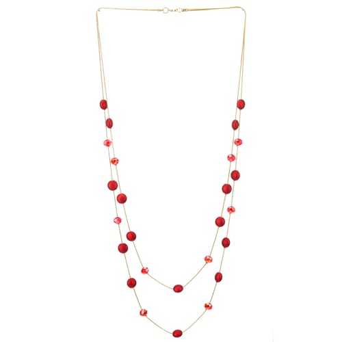 COOLSTEELANDBEYOND Gold Statement Halsband Halskette Zwei Strang Lange Kette mit Rot Harz Perlen Charme Anhänger, Abendkleid Abschlussball von COOLSTEELANDBEYOND