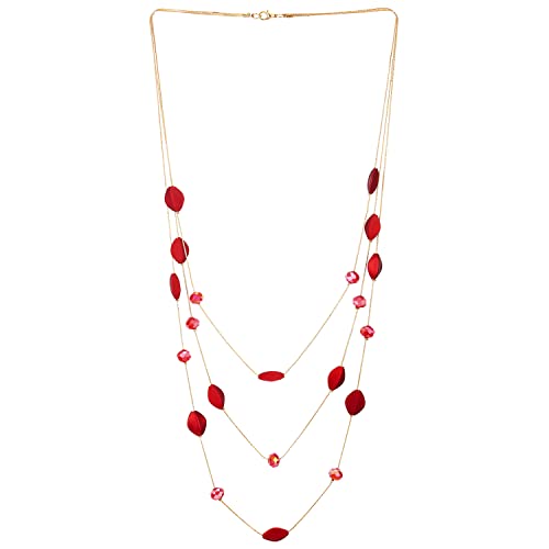 COOLSTEELANDBEYOND Gold Statement Halskette Drei Stränge Lange Kette mit Rot Kristall und Matte Rot Irregulär Ovalen Wulst COOLSTEELANDBEYOND Gold Statement Halskette Drei Stränge Lange Kette mit Rot Kristall und Matte Rot Irregulär Ovalen Wulst von COOLSTEELANDBEYOND
