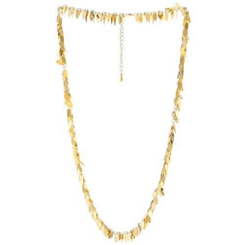 COOLSTEELANDBEYOND Gold Statement Halskette Lange Kette Quaste Halskette mit Metall Blütenblatt, Partei Abendkleid Veranstaltung, Boho Chic von COOLSTEELANDBEYOND